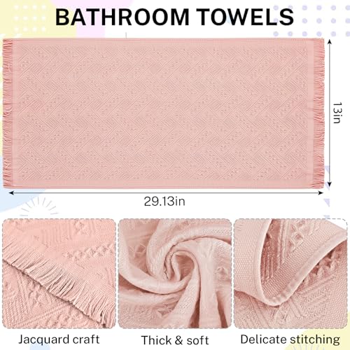 Vidroxin 4-Pack Pink Luxury Decorative Bathroom Hand Towels – 13"x29.1" Boho Bath Hand Towels Set with Jacquard Weave & Fringe, Cotton Absorbent Soft Face Towels for Kitchen/Bathroom/Farmhouse - Image 2
