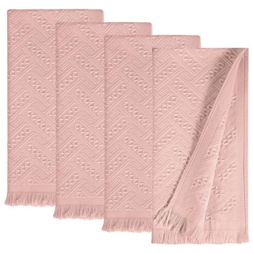 Vidroxin 4-Pack Pink Luxury Decorative Bathroom Hand Towels – 13"x29.1" Boho Bath Hand Towels Set with Jacquard Weave & Fringe, Cotton Absorbent Soft Face Towels for Kitchen/Bathroom/Farmhouse - Image 1