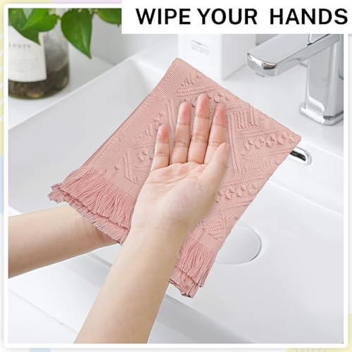 Vidroxin 4-Pack Pink Luxury Decorative Bathroom Hand Towels – 13"x29.1" Boho Bath Hand Towels Set with Jacquard Weave & Fringe, Cotton Absorbent Soft Face Towels for Kitchen/Bathroom/Farmhouse - Image 3