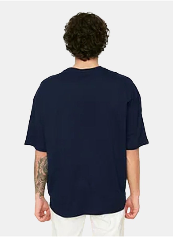 trendyol Navy Blue Crew Neck Short Sleeve Printed T-Shirt TMNSS21TS1217  - Image 4