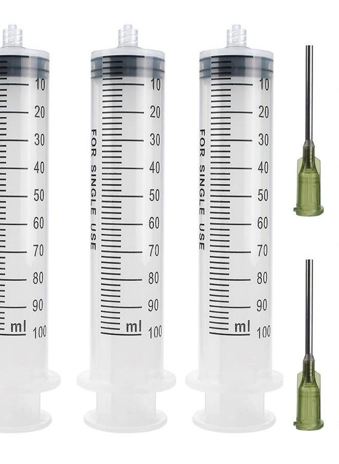 A AKRAF 3 Pack 100ml Syringes with 14G 1.0'' Blunt Tip Needles and Storage Caps(Luer Lock), Plastic Reusable Syringe for Glue Applicator, Oil Dispensing Multiple Uses…  - Image 1