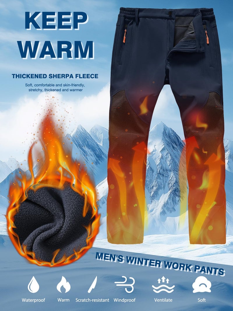 SPOSULEI Mens Ski Waterproof Insulated Pants Fleece Lined Softshell Snow Hiking Snowboard Outdoor Pants with Zipper Pockets Dark Blue 30Wx32L - Image 3