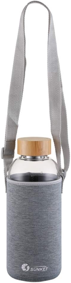 sunkey Sports Borosilicate Glass Water Bottle Wide Mouth 48 Oz Large Water Bottle with Bamboo Lid Neoprene Sleeve Bpa Free - Image 2