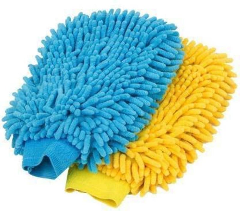 LAGET LAGET Highly Absorptive Double Sided Microfiber Wash Mitt Hand Gloves Dust Cleaner Vehicle Washing Multipurpose House Car Glass LCD Cleaning Multicolor Pack of 2
