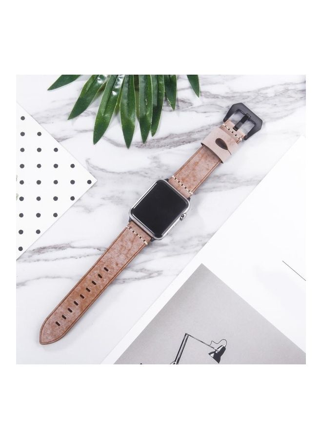 NIBEMINENT White Fog Wax Texture Top-grain Leather Strap For Apple Watch Series 1/2/3/4/5/6/7/SE 38-40-41mm Light Brown - Image 1