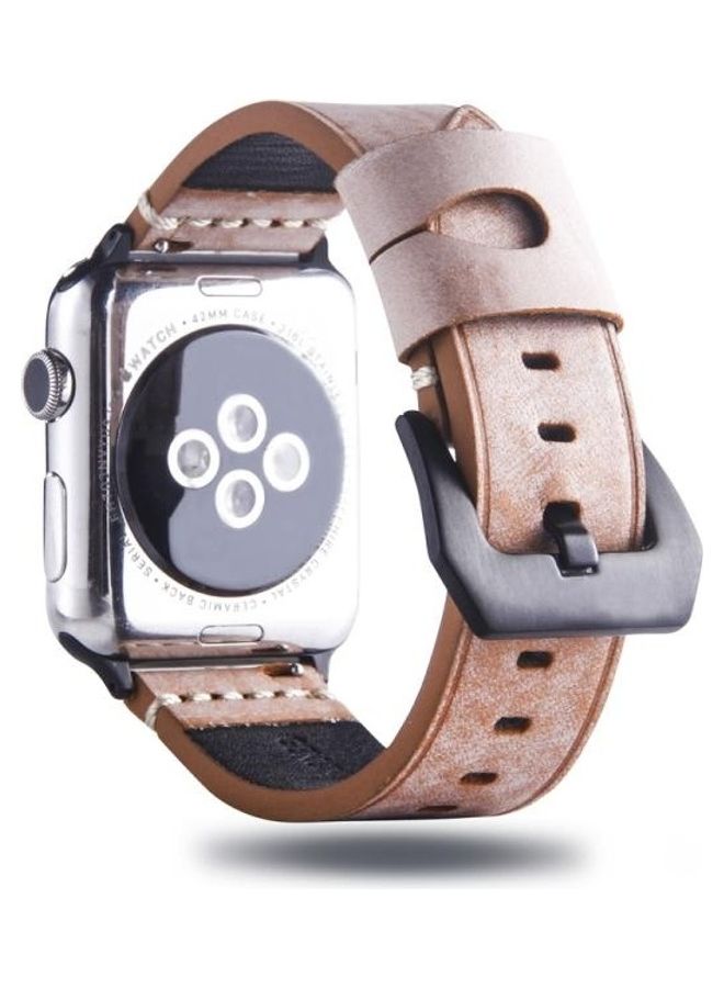 NIBEMINENT White Fog Wax Texture Top-grain Leather Strap For Apple Watch Series 1/2/3/4/5/6/7/SE 38-40-41mm Light Brown - Image 4