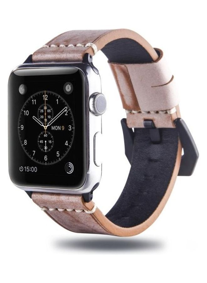 NIBEMINENT White Fog Wax Texture Top-grain Leather Strap For Apple Watch Series 1/2/3/4/5/6/7/SE 38-40-41mm Light Brown - Image 3