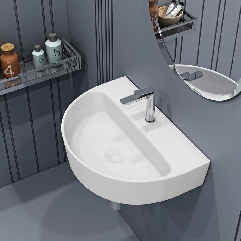 SYON Syon TIM Premium Ceramic Wall Hung Table Top Wash Basin for Bathroom Living Room 17x12  - Image 1