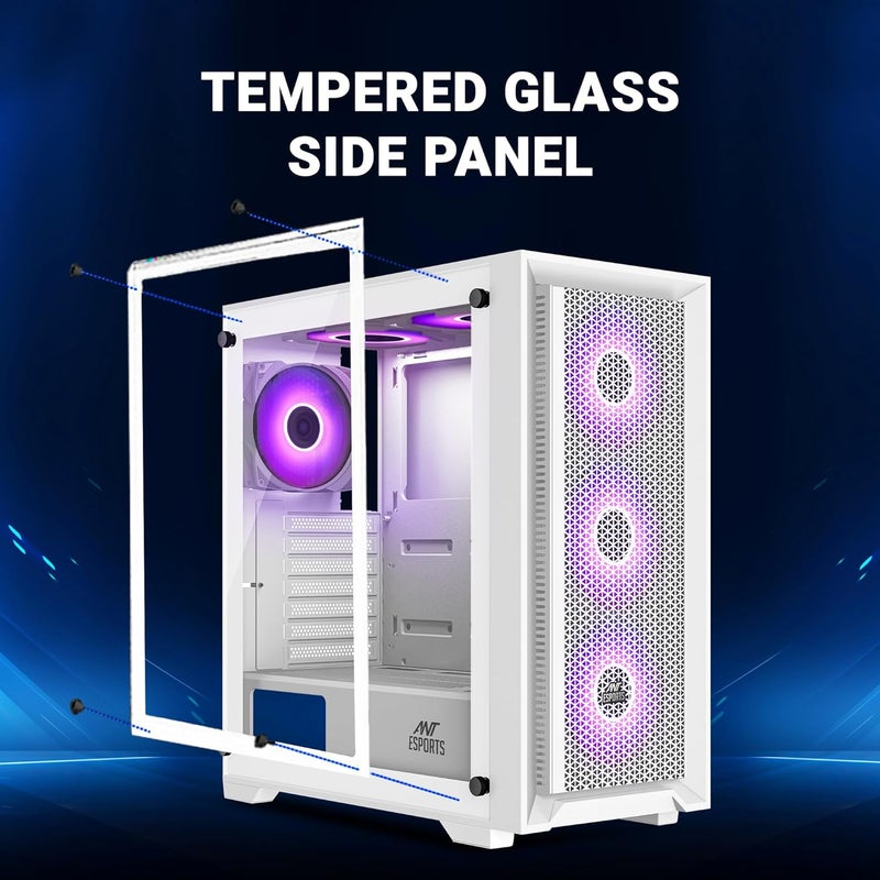 ANT Esports Renewed - Ant Esports SX7 Mid-Tower Computer Case - White with RGB Fans - Image 2
