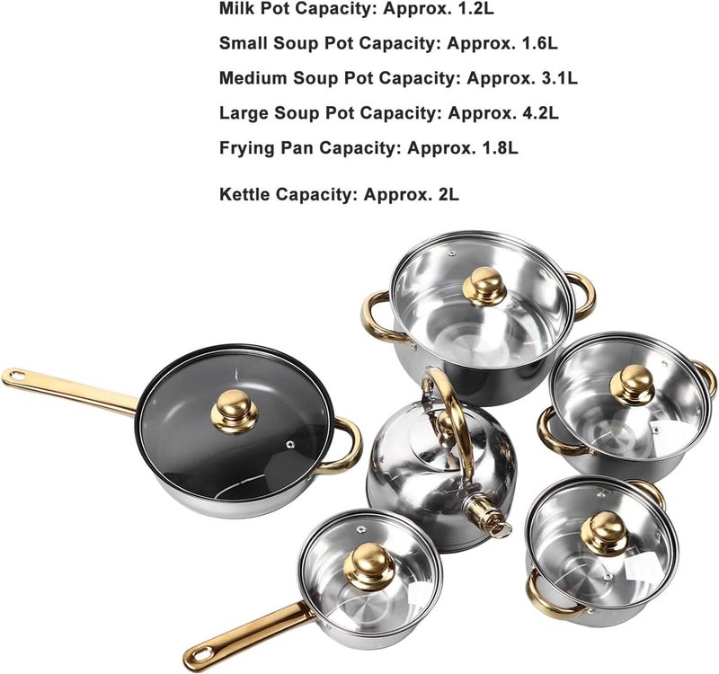 LINJIE Stainless Steel Cookware Set,12pcsKitchen Cooking Set,Nonstick For Kitchen For All Cooktops - Image 3