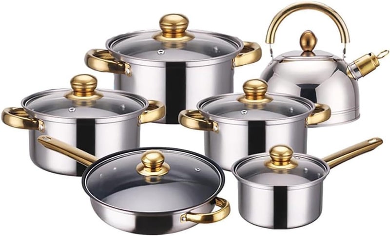 LINJIE Stainless Steel Cookware Set,12pcsKitchen Cooking Set,Nonstick For Kitchen For All Cooktops - Image 1