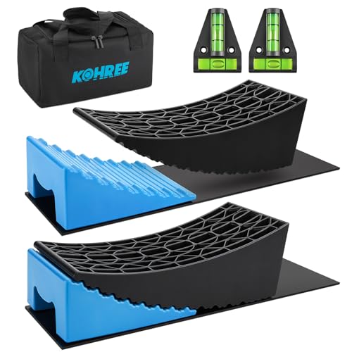 Kohree RV Leveling Blocks, Up to 35,000 lbs, Upgrade 2 Packs Sturdy RV Curved Levelers with 2 Blue Chocks, 2 Non-Slip Mats, 1 Carrying Bag, Camper Leveler for Travel Trailers, 4" Max Leveling Height - Image 1