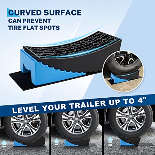 Kohree RV Leveling Blocks, Up to 35,000 lbs, Upgrade 2 Packs Sturdy RV Curved Levelers with 2 Blue Chocks, 2 Non-Slip Mats, 1 Carrying Bag, Camper Leveler for Travel Trailers, 4" Max Leveling Height - Image 3