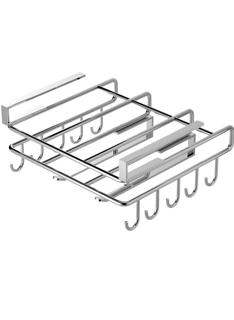BestStore 304 Stainless Steel Under Cabinet Utensil Rack, Multi-Functional Kitchen Organizer with Cutting Board Holder, Dual Towel Slots, and 10 Hooks  - Image 3