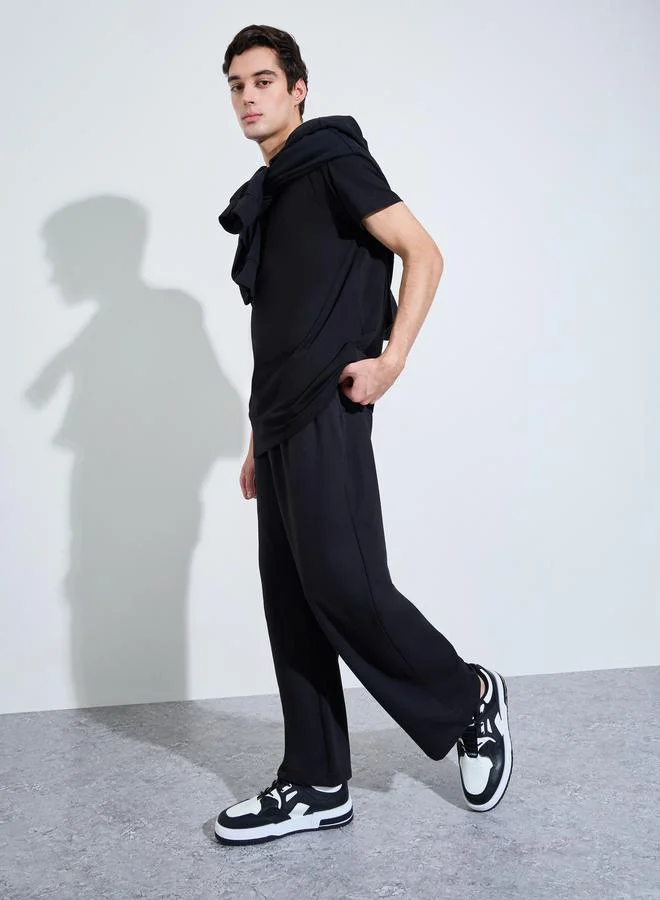 ستايلي Men Straight Leg Cotton Blend Joggers with Drawcord