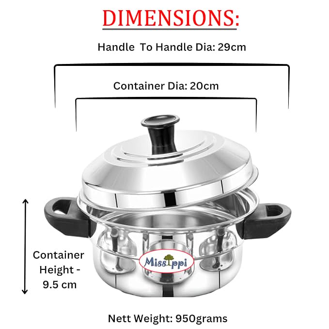 Missippi Idli Maker Stainless Steel Idli Cooker, Idli Steamer, Idly Pot, Mini Idli (Silver, 8 Idli, 4 Plate) Multicookware. (RX 8 Idli + Steamer + 1 Mini), 4 liter - Image 3