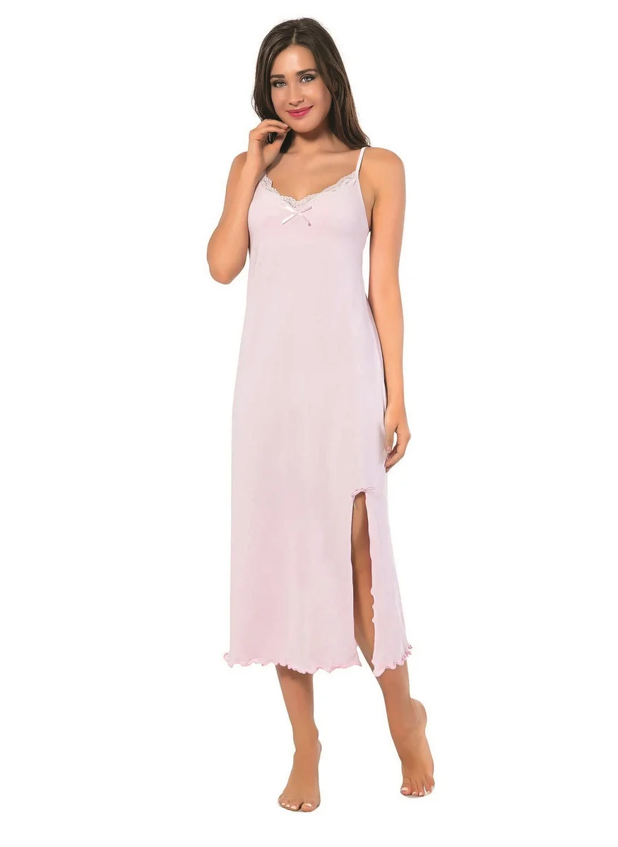 Akbeniz Ladies Long Nightgown with Rope Strap 900