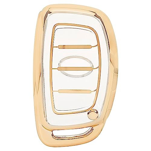 JVCV® Soft TPU Transparent Key Cover Compatible with Hyundai Alcazar, Creta, Venue, i20, Tucson, Elantra 4 Button Smart Key – Stylish Protective Case for Car Remote (Transparent Gold) - Image 1