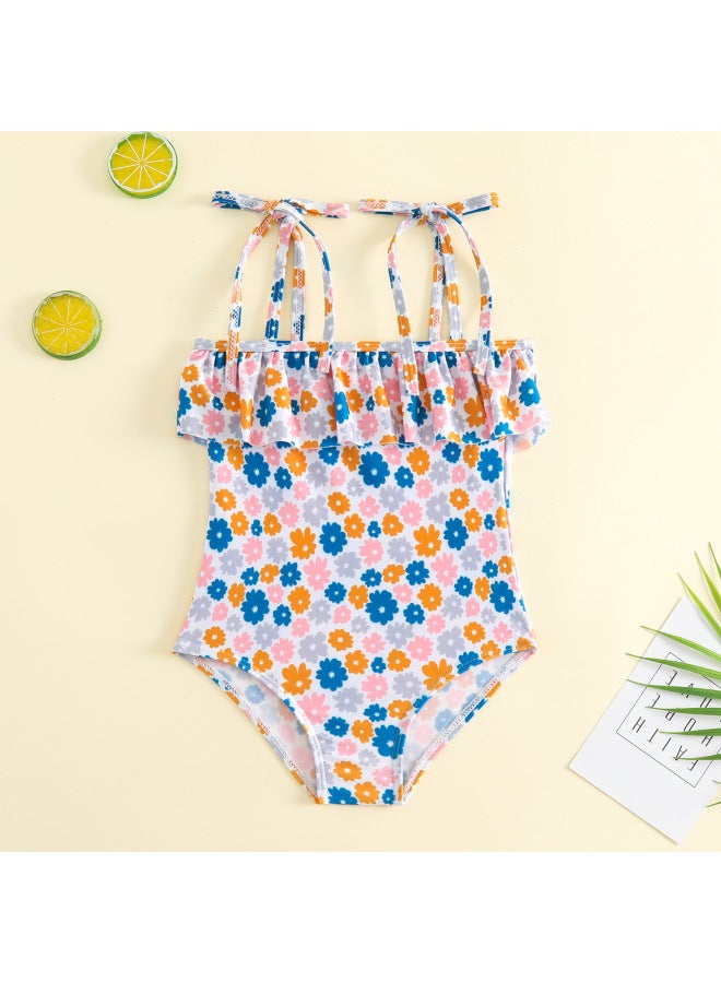 Children's Swimwear 2023 Internet-famous Children's Swimwear Girls' Korean-style Cute Sling Swimwear Direct Supply-Color:Blue Orange- - Image 1