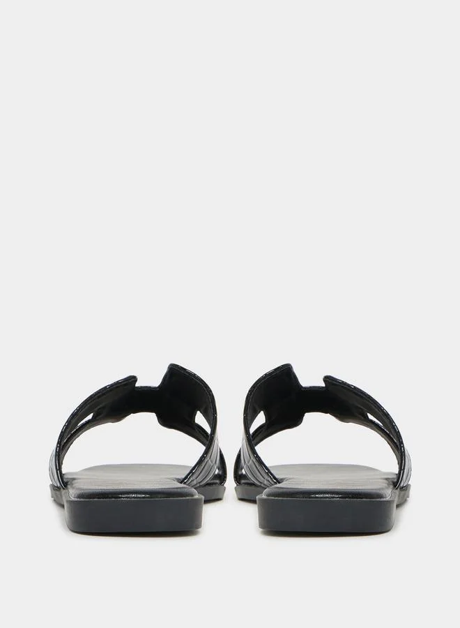 Styli Leather Look Cut-Out Detail Flat Sandals