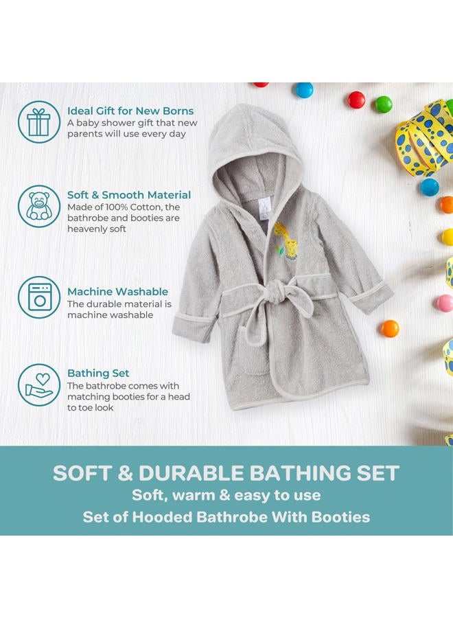 Spasilk 100% Cotton Hooded Terry Bathrobe with Booties Baby One Size Gifts — Shower, Grey Giraffe, One size - Image 4