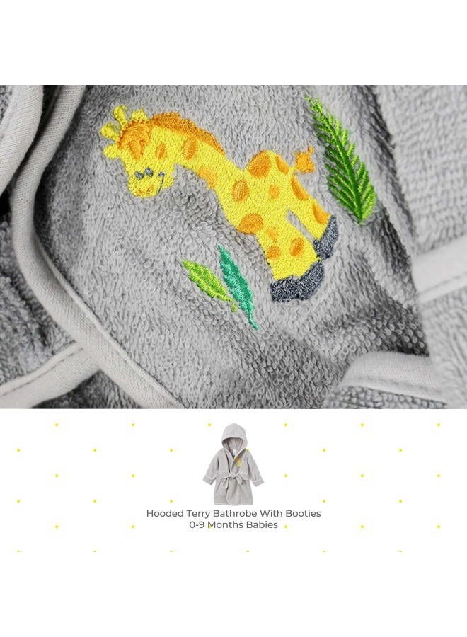 Spasilk 100% Cotton Hooded Terry Bathrobe with Booties Baby One Size Gifts — Shower, Grey Giraffe, One size - Image 2