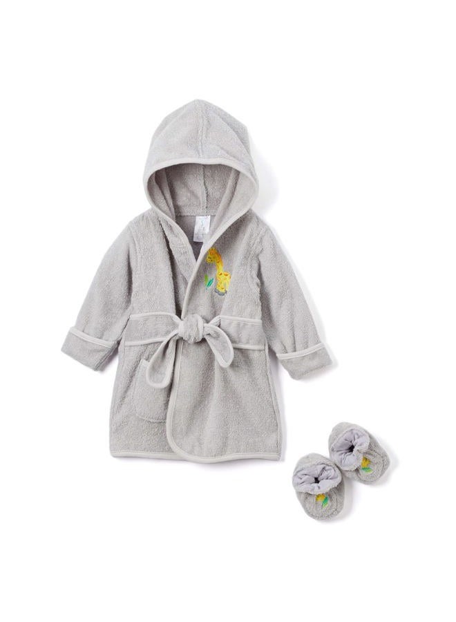 Spasilk 100% Cotton Hooded Terry Bathrobe with Booties Baby One Size Gifts — Shower, Grey Giraffe, One size - Image 1