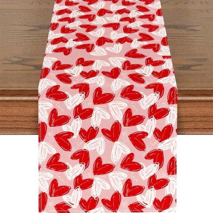 HEART VALENTINES DAY TABLE RUNNER HEARTS LOVE HOLIDAY KITCHEN DINING TABLE DECORATION FOR HOME PARTY INDOOR 13X72 INCH