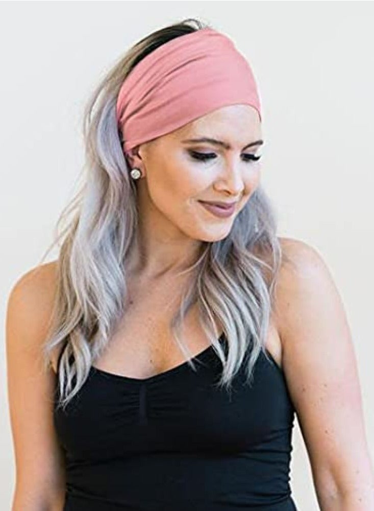 أوزيغالور 2 عبوة عصابات رأس بوهو عريضة، مانعة للانزلاق، للنساء، لليوغا، للجري، خضراء وزهرية، قطن مرن. - Image 2