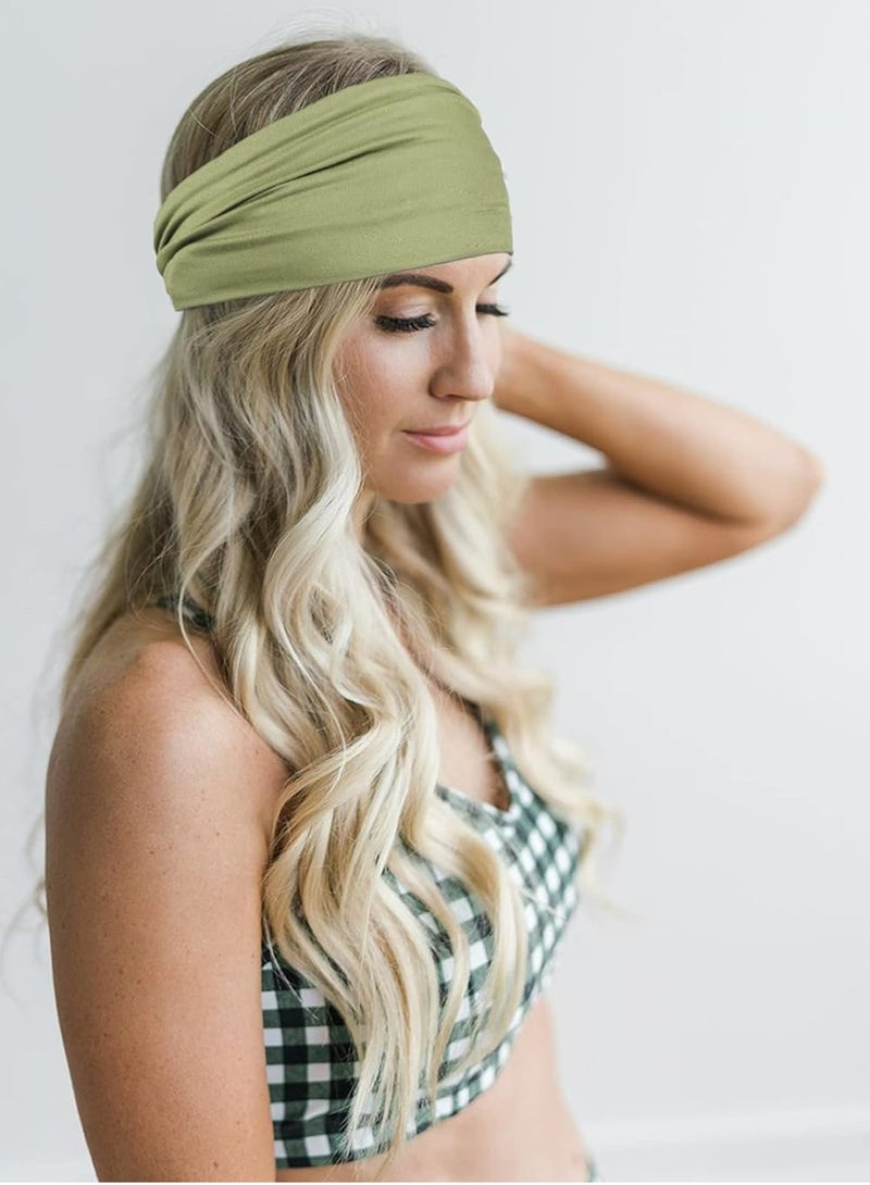 أوزيغالور 2 عبوة عصابات رأس بوهو عريضة، مانعة للانزلاق، للنساء، لليوغا، للجري، خضراء وزهرية، قطن مرن. - Image 3