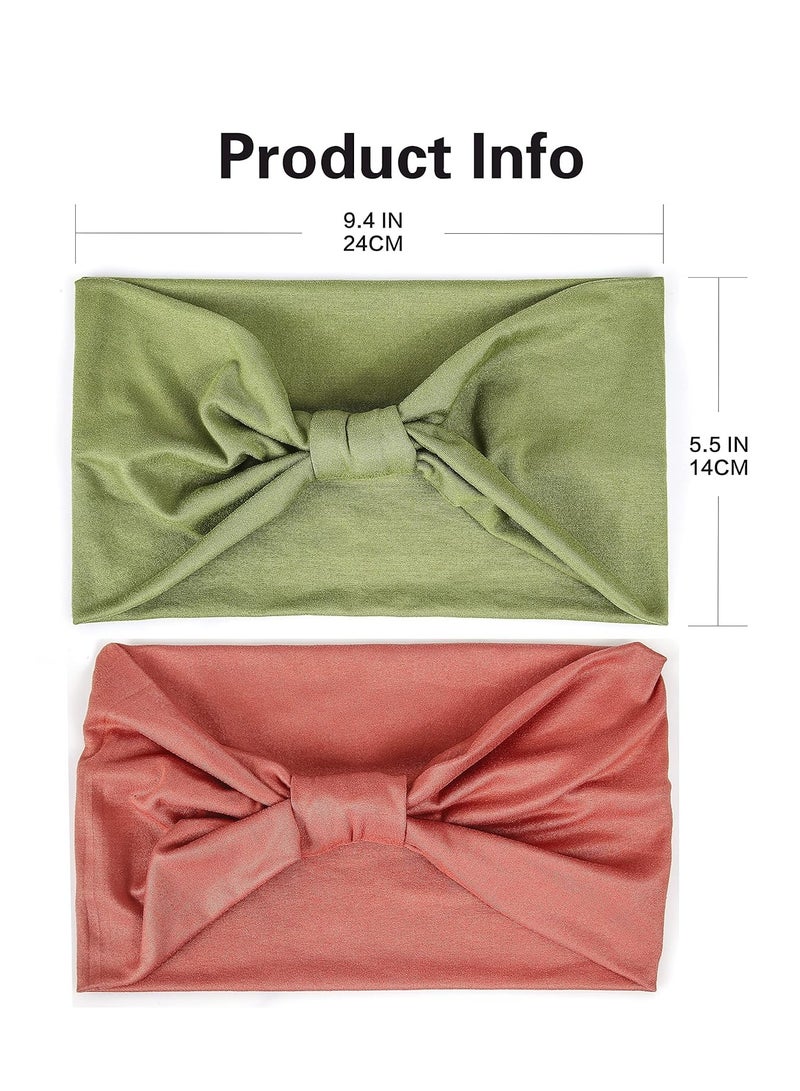 أوزيغالور 2 عبوة عصابات رأس بوهو عريضة، مانعة للانزلاق، للنساء، لليوغا، للجري، خضراء وزهرية، قطن مرن. - Image 4