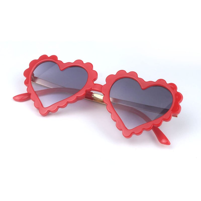 YooThink Girls Heart Sunglasses for Toddler Party Beach, UV 400 Protection Heart Flower Glasses Age 3-10 (Red) - Image 4