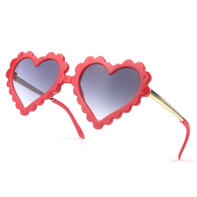 YooThink Girls Heart Sunglasses for Toddler Party Beach, UV 400 Protection Heart Flower Glasses Age 3-10 (Red) - Image 1