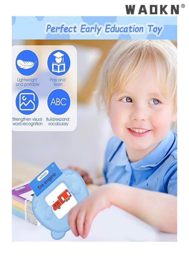 WAOKN Arabic English Learning Toys for 3 4 5 6 Years Old Boys Girls 112 Cards 224 Words Baby Toys Puzzle Bear Flash Card Early Education Card Machine for Children Montessori Toys for Kids (Blue) - Image 5