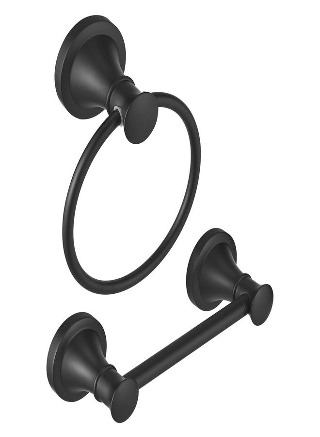 RUMOSE Toilet Paper Holder and Hand Towel Ring Matte Black Wall Mount Bathroom Hardware Accessories 2 PCS Set Flexible Pivoting Toilet Tissue Roll Holder and Towel Hanger, Stainless Steel - Image 1