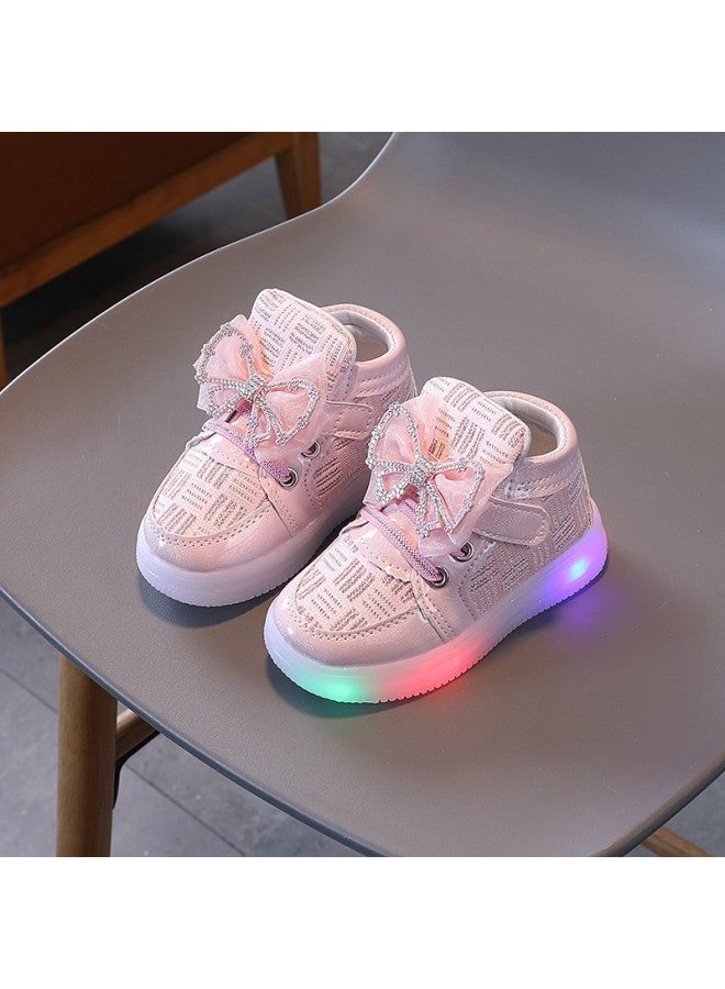 Spring And Autumn Little Girl's Korean Style Bow Shining Lights Shoes Girls' Temperament Princess Non-slip Luminous Shoes