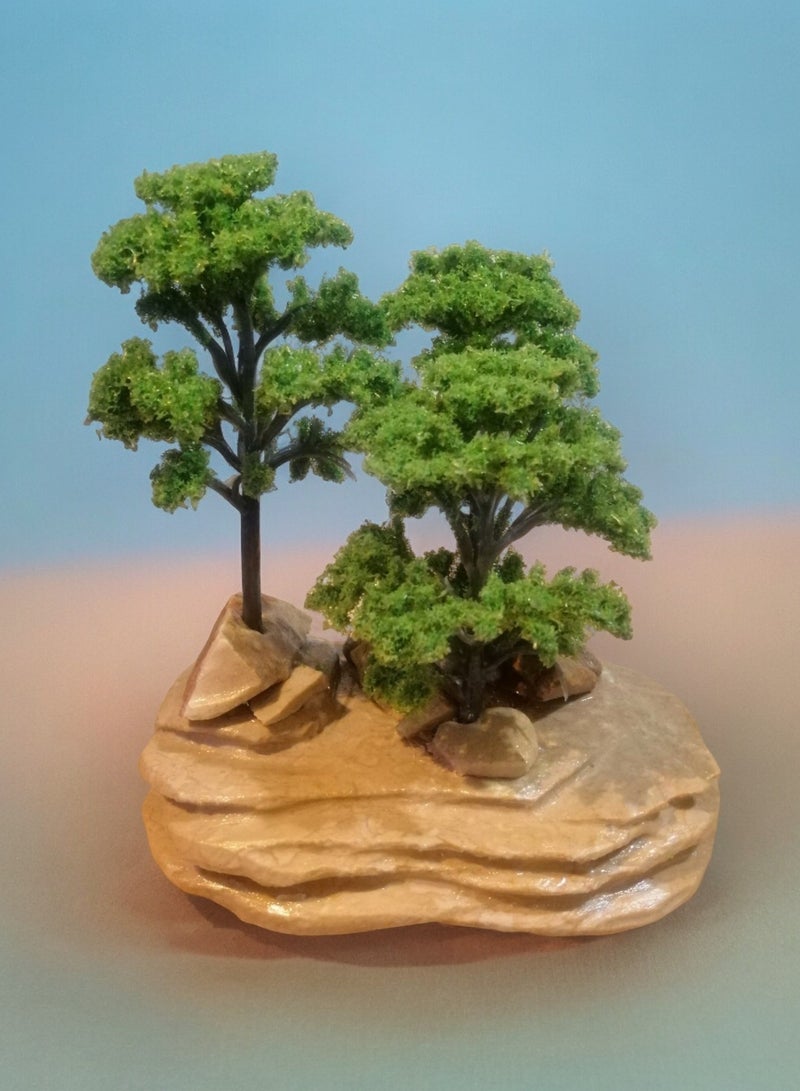 Generic An artificial tree mounted on a natural carved rock base/handmade  - Image 2