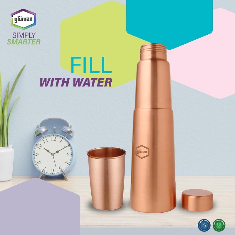 Gluman Gluman CupPura Copper Water Bottle With InBuilt Glass Cap LeakProof Design I Copper Bottle for Home School Gym Yoga Trekking Travel Bottle Drinkware Storage Purpose 850 ml  - Image 5