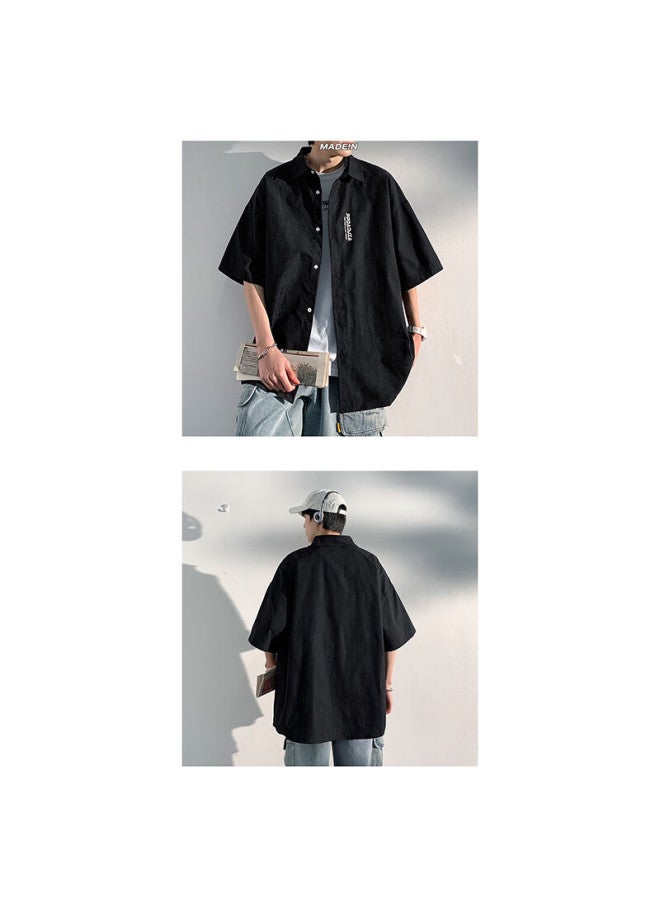 Nasa Marvel Short Sleeve Shirt Men Summer Turn-down Collar Casual Shirt Loose-fit Versatile Simple Top White 3XL - Image 2