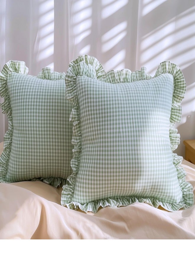 Sleepy Threads Cushion Covers - 16x16 Inches | Pack Of 2 | Sage Green Checkered Design with Frill Borders & Envelope Closure | Decorative Cushion Cases for Sofa, Couch, Bedroom & Living Room - Image 4