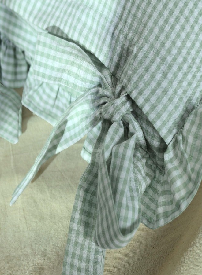 Sleepy Threads Cushion Covers - 16x16 Inches | Pack Of 2 | Sage Green Checkered Design with Frill Borders & Envelope Closure | Decorative Cushion Cases for Sofa, Couch, Bedroom & Living Room - Image 2