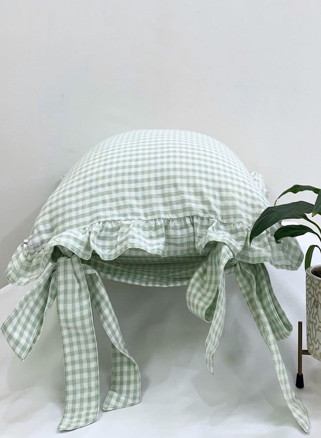 Sleepy Threads Cushion Covers - 16x16 Inches | Pack Of 2 | Sage Green Checkered Design with Frill Borders & Envelope Closure | Decorative Cushion Cases for Sofa, Couch, Bedroom & Living Room - Image 5