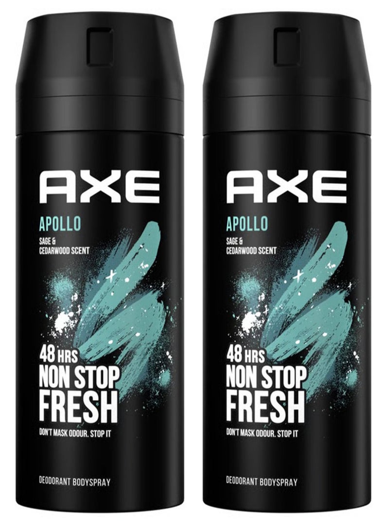 أكس عبوتين من أكس أبولو بخاخ مزيل العرق المنعش لمدة 48 ساعة 150مل - Image 1