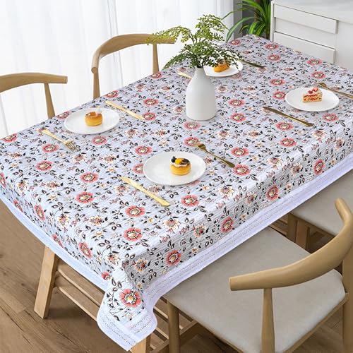 Oriental Weavers OrientalWeavers PVC Dining Table Cover - 60 x 108 in, 8 Seater Table Protector Cover - Rectangle Shape Table Cover with White Side Trim Lace, Stripe Print - Image 1