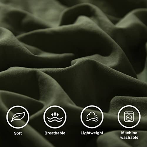 ETDIFFE Dark Olive Green Duvet Cover Queen Size, 3 Piece Boho Bohemian Farmhouse Pom Microfiber Bedding Comforter Cover Set, Soft and Lightweight Quilt Cover (90x90) - Image 4