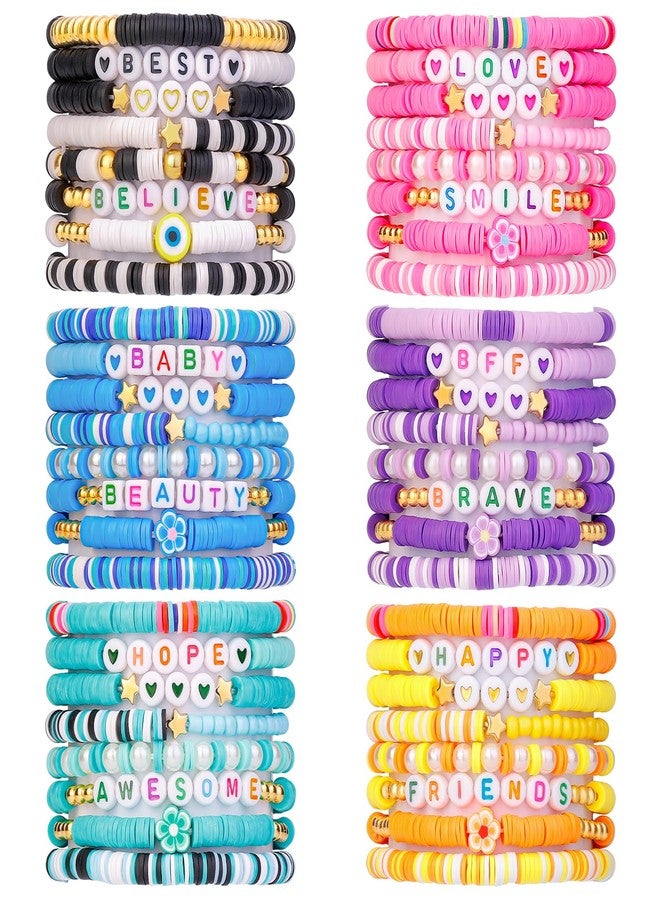 LUYI 48 Pcs 6 Set Preppy Jewelry Bracelets Friendship Beaded Bracelets for Women Clay Bead Colorful Stackable Surfer Heishi Boho Bracelets Y2K Summer Beach Bracelets - Image 1