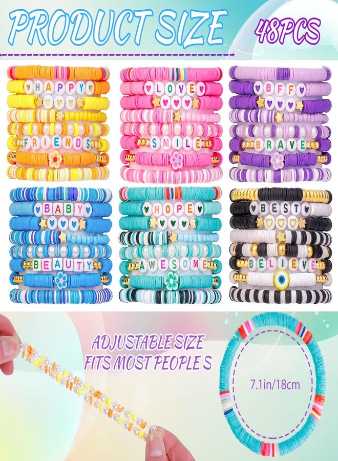 LUYI 48 Pcs 6 Set Preppy Jewelry Bracelets Friendship Beaded Bracelets for Women Clay Bead Colorful Stackable Surfer Heishi Boho Bracelets Y2K Summer Beach Bracelets - Image 2