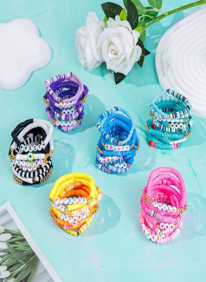 LUYI 48 Pcs 6 Set Preppy Jewelry Bracelets Friendship Beaded Bracelets for Women Clay Bead Colorful Stackable Surfer Heishi Boho Bracelets Y2K Summer Beach Bracelets - Image 3