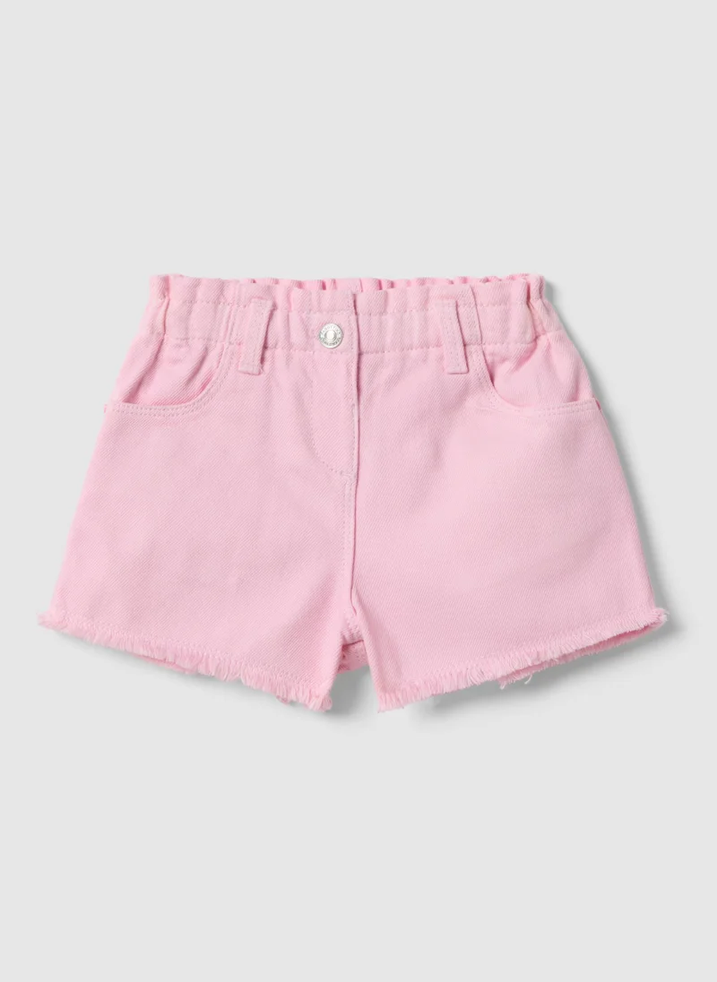 او في اس Ovs Girl'S Pink Pure Cotton Shorts, Regular Fit With Fringes