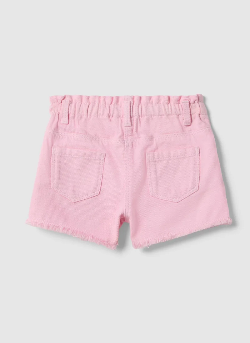 او في اس Ovs Girl'S Pink Pure Cotton Shorts, Regular Fit With Fringes
